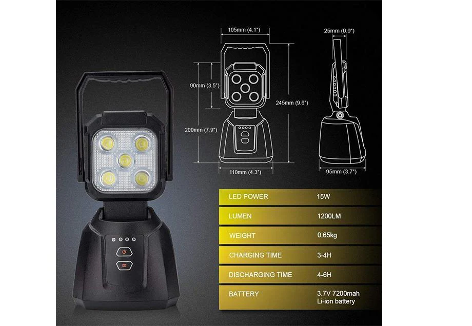 15W Magnetic Base Rechargeable LED Work/Camp Light - Image 5