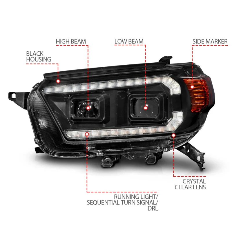 ANZO 10-13 Toyota 4Runner Projector Headlights - Black - Image 14