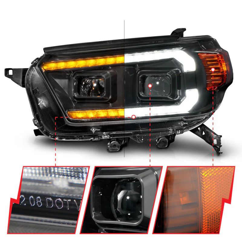ANZO 10-13 Toyota 4Runner Projector Headlights - Black - Image 4