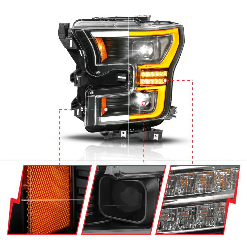 ANZO 15-17 Ford F-150 (Factory Halogen Model ONLY) Full LED Proj Headlights Init/SeqSig Black- Pair - Image 5