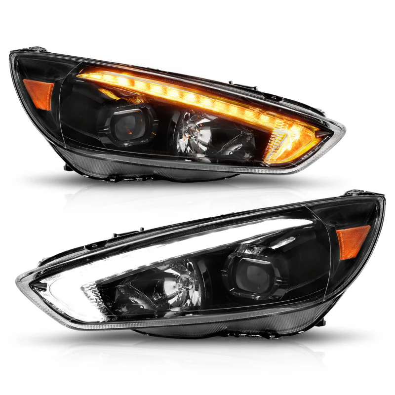 ANZO 15-18 Ford Focus Projector Headlights - w/ Light Bar Switchback Black Housing - Image 3