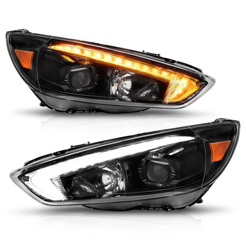 ANZO 15-18 Ford Focus Projector Headlights - w/ Light Bar Switchback Black Housing - Image 4