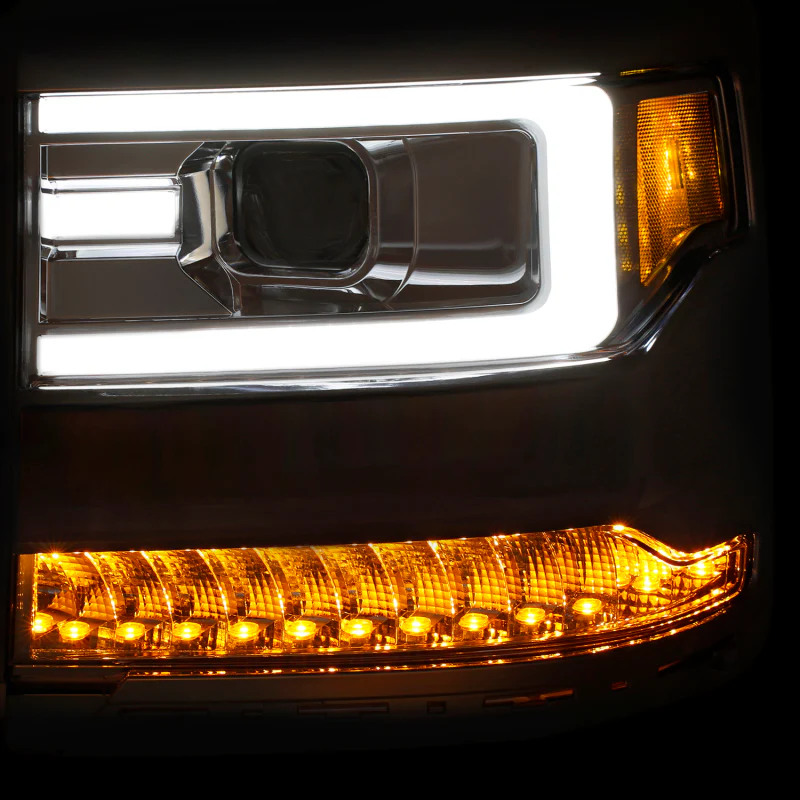 ANZO 16-17 Chevy Silverado 1500 Projector Headlights Plank Style Design Chrome w/ Amber - Image 4