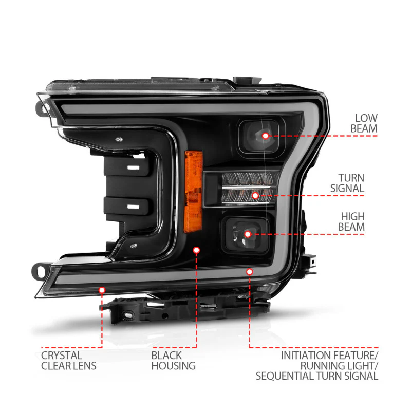 ANZO 18-20 Ford F-150 (w/o Fctry LED) Full LED Proj Headlights w/Light Bar Swtchbk Seq. Black w/Init - Image 10