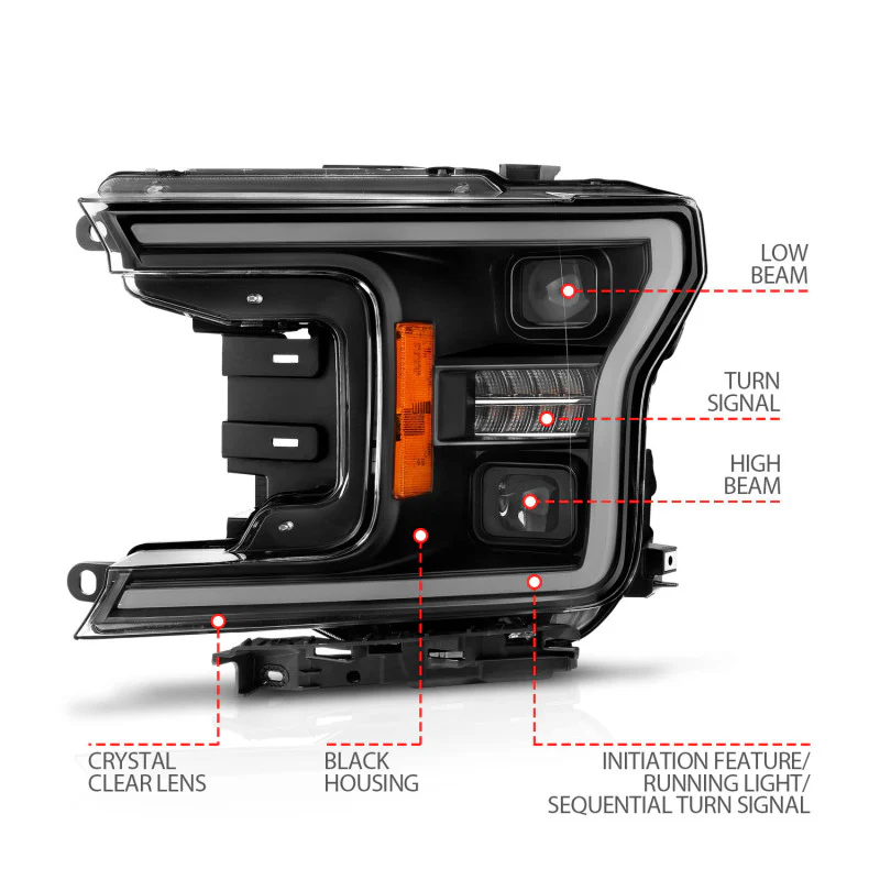ANZO 18-20 Ford F-150 (w/o Fctry LED) Full LED Proj Headlights w/Light Bar Swtchbk Seq. Black w/Init - Image 12