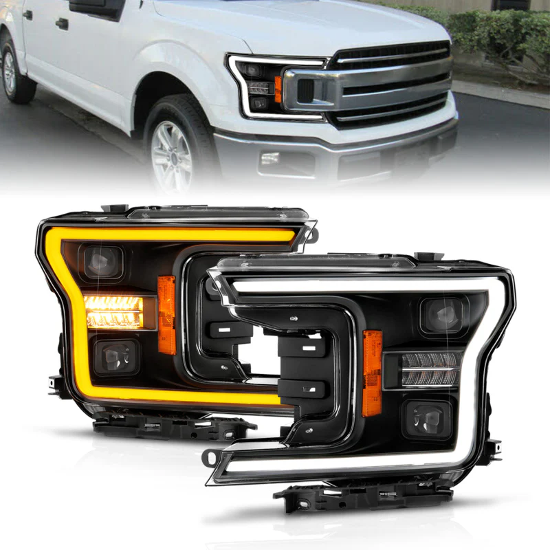 ANZO 18-20 Ford F-150 (w/o Fctry LED) Full LED Proj Headlights w/Light Bar Swtchbk Seq. Black w/Init - Image 2