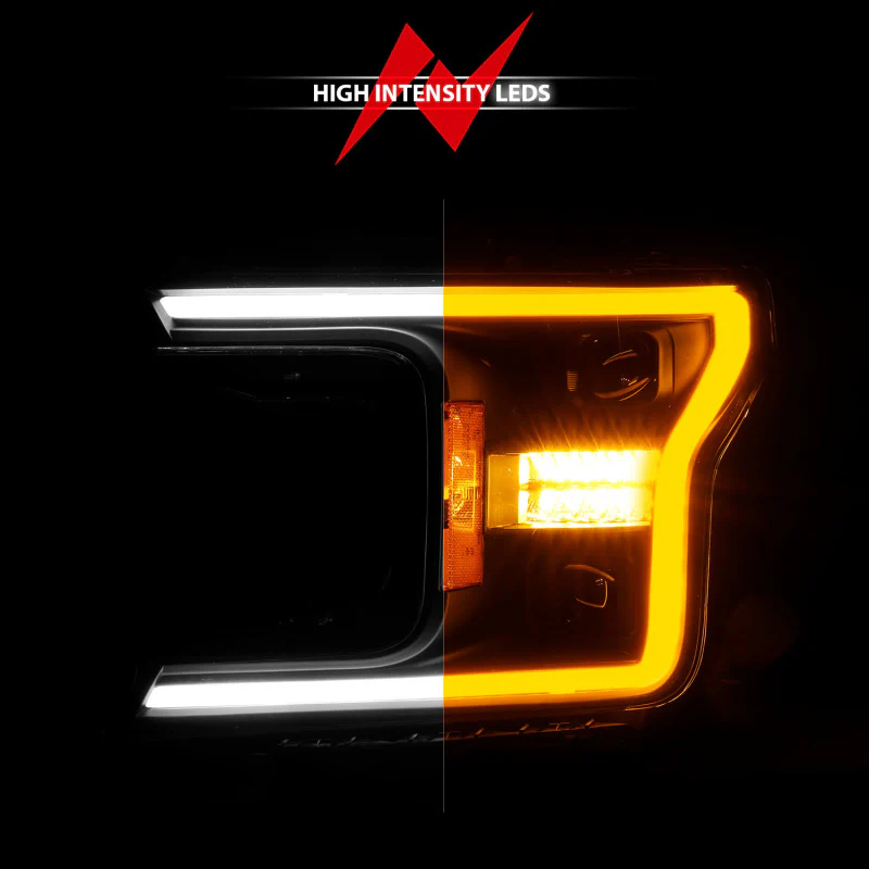 ANZO 18-20 Ford F-150 (w/o Fctry LED) Full LED Proj Headlights w/Light Bar Swtchbk Seq. Black w/Init - Image 3