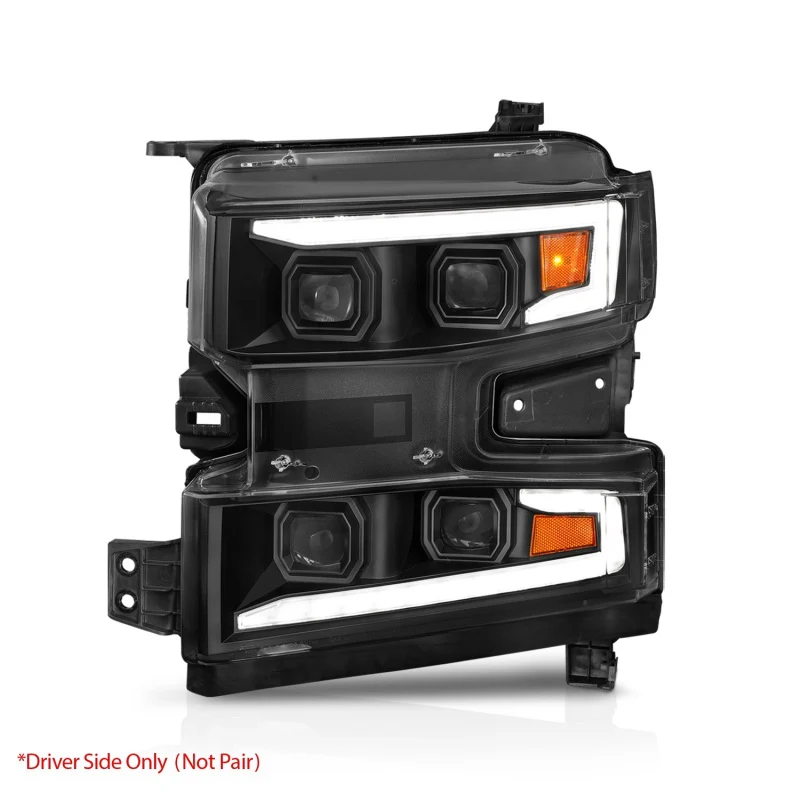 ANZO 19-22 Chevrolet Silverado 1500 LED Proj HL w/Lgt Bar SwBk Seq. Blk w/In. Light - Driver Side ON - Image 16