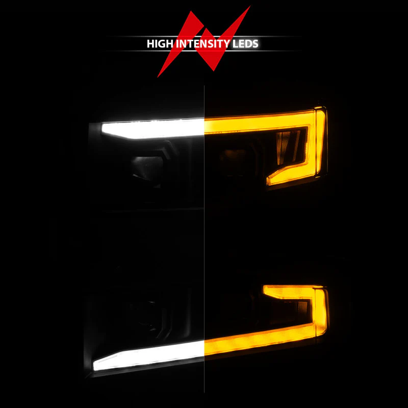 ANZO 19-22 Chevrolet Silverado 1500 LED Proj HL w/Lgt Bar SwBk Seq. Blk w/In. Light - Driver Side ON - Image 9
