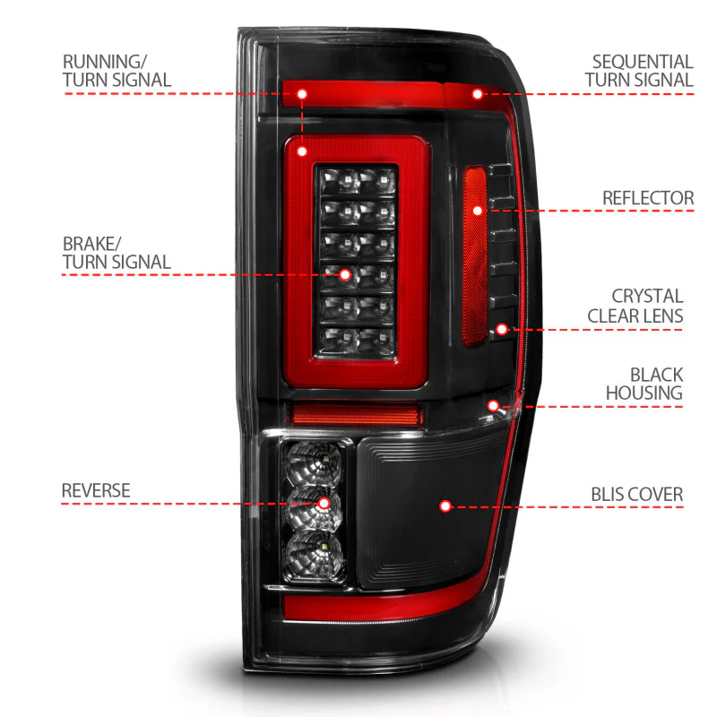 ANZO 19-22 Ford Ranger Full LED Taillights w/ Lightbar Sequential Signal Black Housing/Clear Lens - Image 14