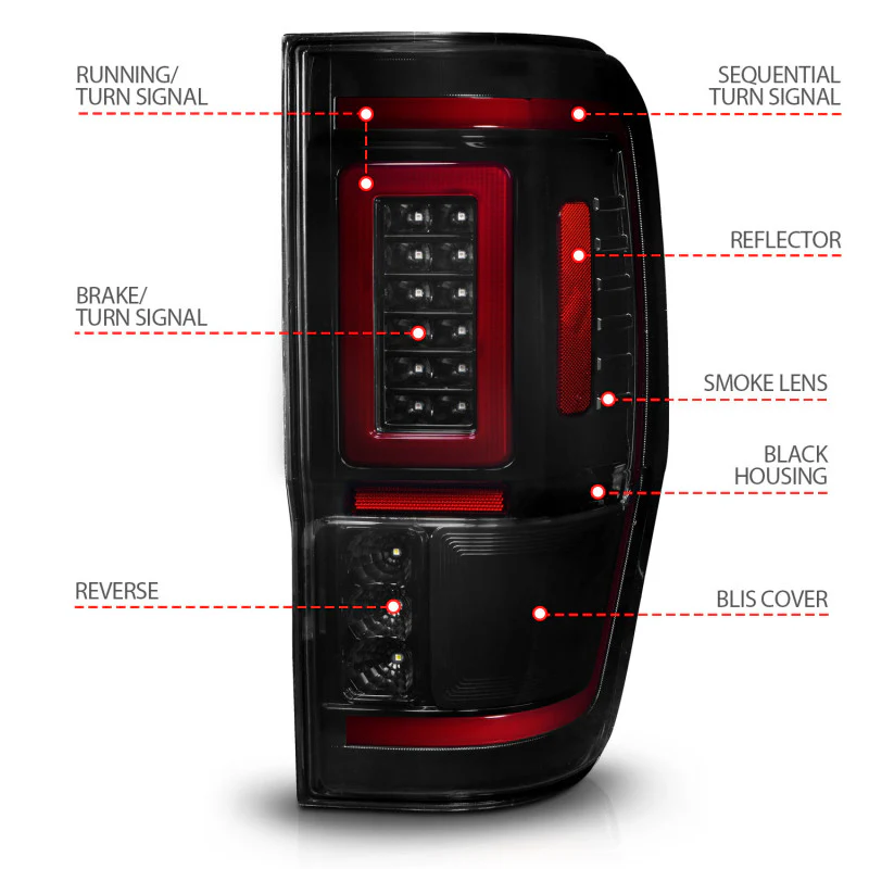 ANZO 19-22 Ford Ranger Full LED Taillights w/ Lightbar Sequential Signal Black Housing/Smoke Lens - Image 14