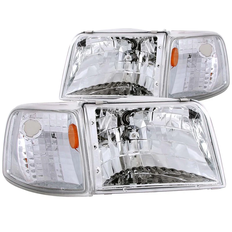 ANZO 1993-1997 Ford Ranger Crystal Headlights Chrome w/ Corner Lights 2pc - Image 2