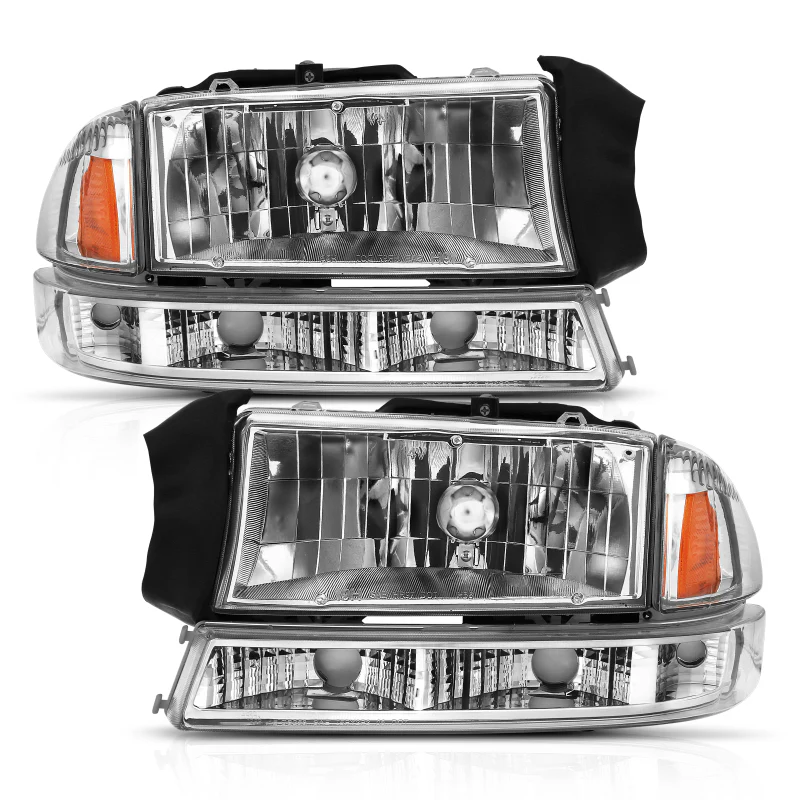 ANZO 1997-2004 Dodge Dakota Crystal Headlight Set Chrome Amber - Image 3