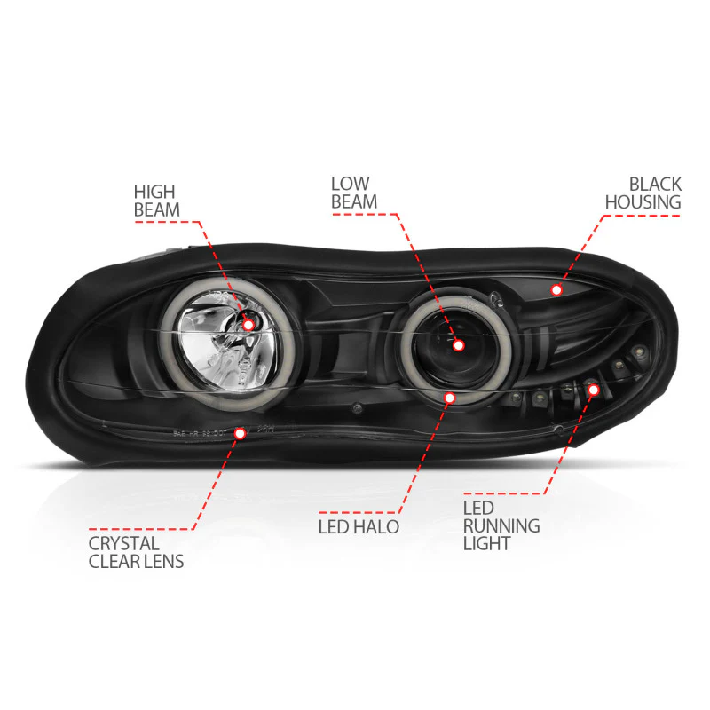 ANZO 1998-2002 Chevrolet Camaro Projector Headlights w/ Halo Black - Image 4