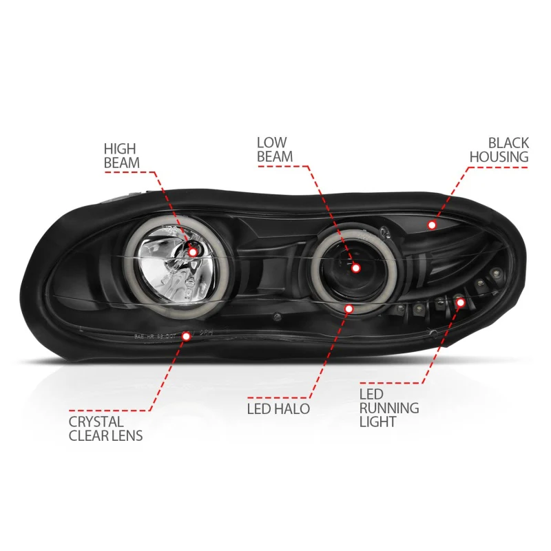 ANZO 1998-2002 Chevrolet Camaro Projector Headlights w/ Halo Black - Image 8
