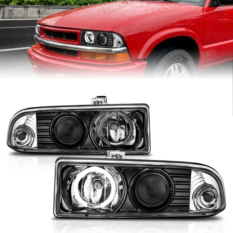 ANZO 1998-2005 Chevrolet S-10 Projector Headlights w/ Halo Black - Image 2