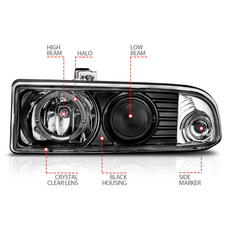 ANZO 1998-2005 Chevrolet S-10 Projector Headlights w/ Halo Black - Image 4