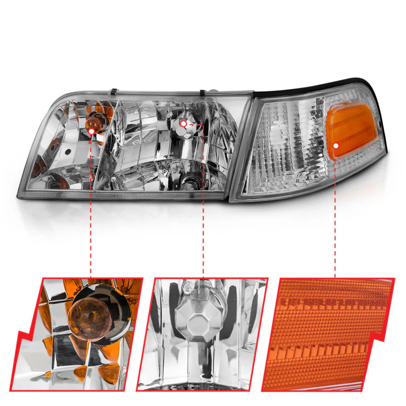 ANZO 1998-2005 Ford Crown Victoria Crystal Headlight Chrome With Bumper Light (OE) - Image 11