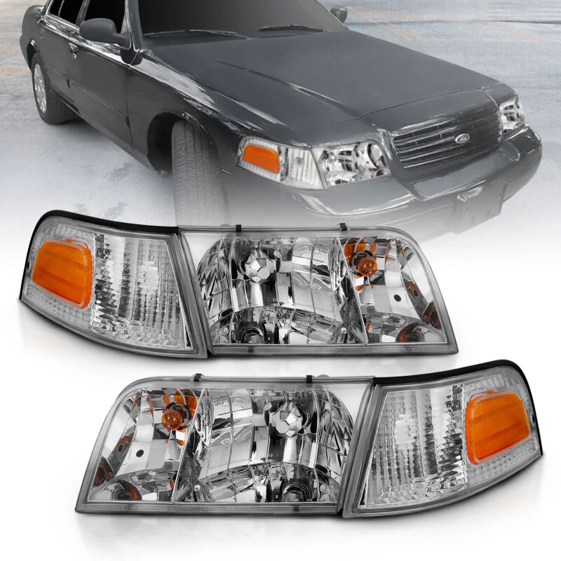 ANZO 1998-2005 Ford Crown Victoria Crystal Headlight Chrome With Bumper Light (OE) - Image 4