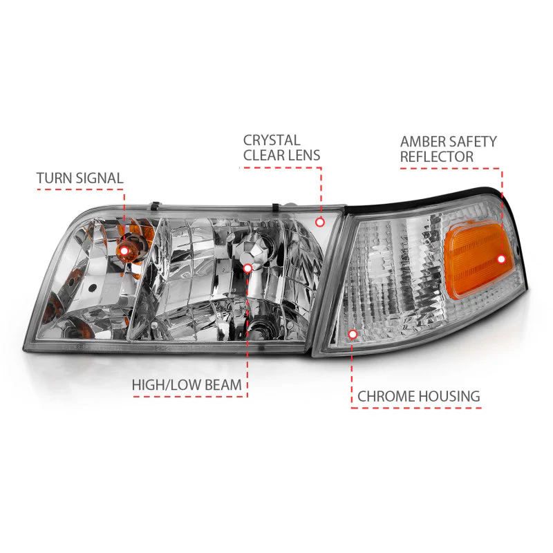 ANZO 1998-2005 Ford Crown Victoria Crystal Headlight Chrome With Bumper Light (OE) - Image 5