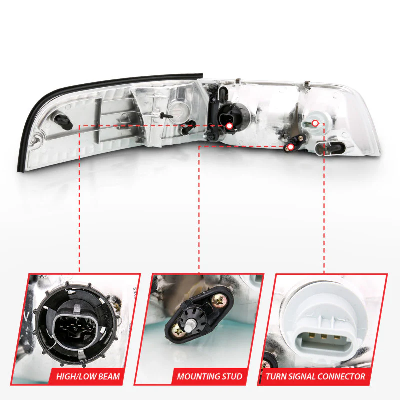 ANZO 1998-2005 Ford Crown Victoria Crystal Headlight Chrome With Bumper Light (OE) - Image 7