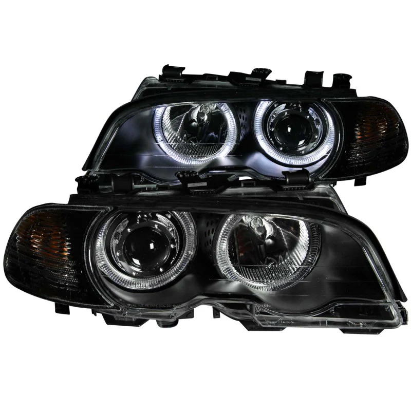 ANZO 2000-2003 BMW 3 Series E46 Projector Headlights w/ Halo Black - Image 2