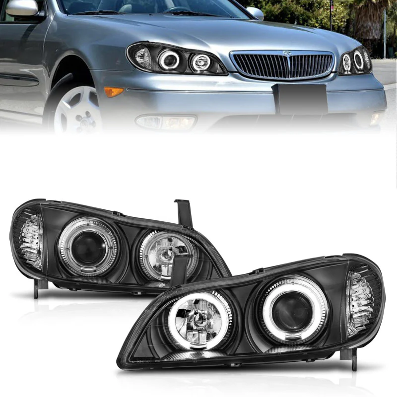 ANZO 2000-2004 Infiniti I30 Projector Headlights w/ Halo Black - Image 4