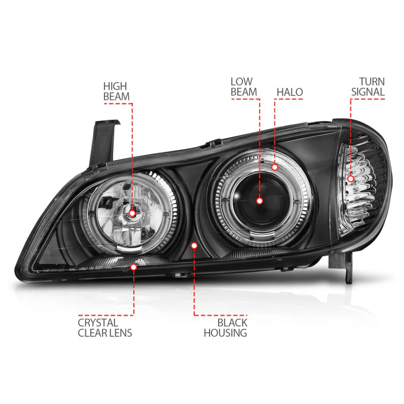ANZO 2000-2004 Infiniti I30 Projector Headlights w/ Halo Black - Image 6