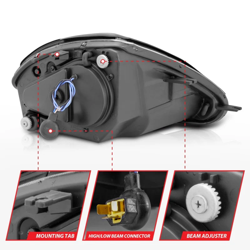 ANZO 2000-2005 Mitsubishi Eclipse Projector Headlights w/ Halo Black - Image 10