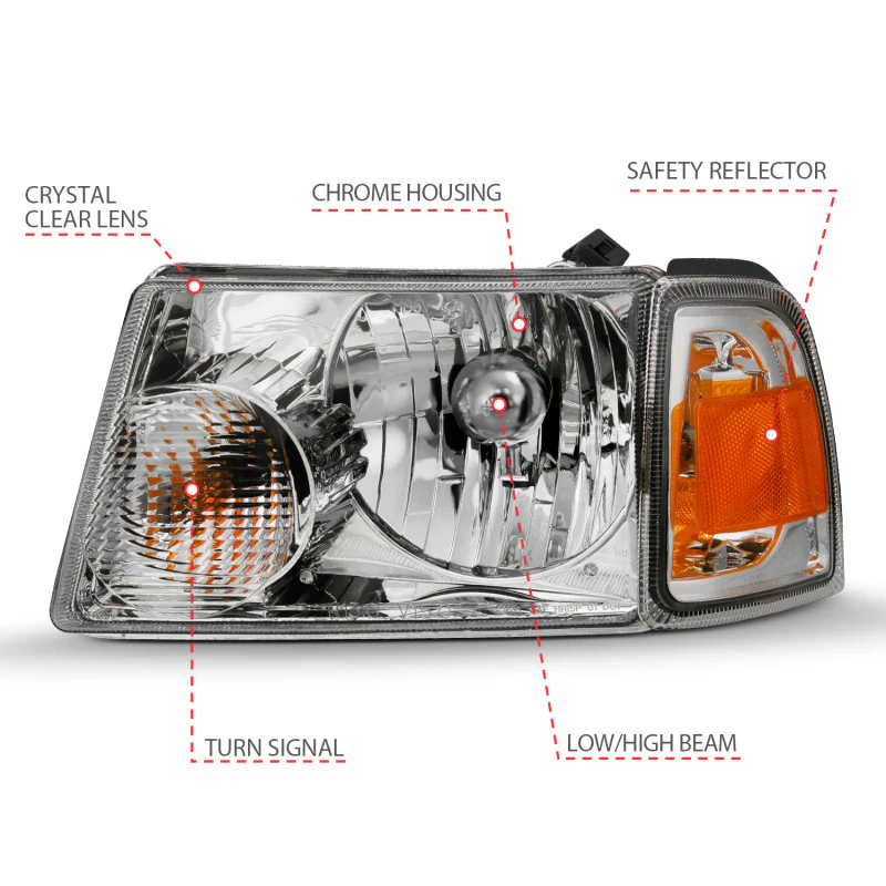 ANZO 2001-2011 Ford Ranger Crystal Headlight Chrome w/Corner Lights (OE Replacement) - Image 4