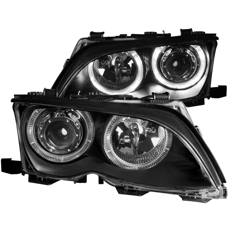 ANZO 2002-2005 BMW 3 Series E46 Projector Headlights w/ Halo Black - Image 2