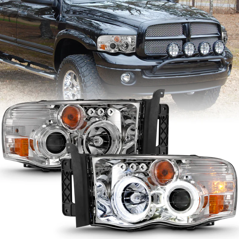ANZO 2002-2005 Dodge Ram 1500 Projector Headlights w/ Halo Chrome Clear Amber - Image 2