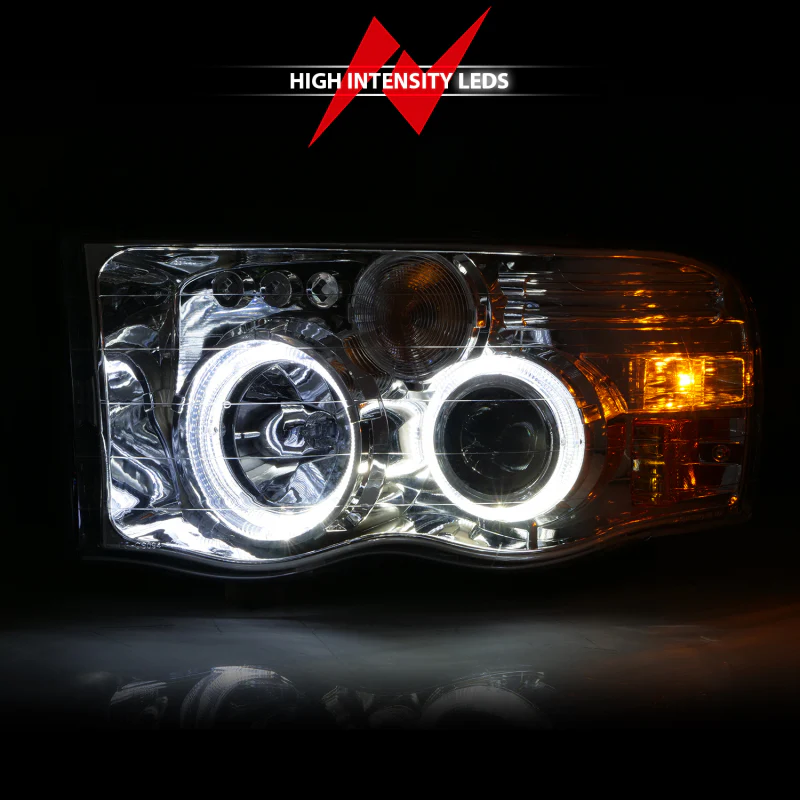 ANZO 2002-2005 Dodge Ram 1500 Projector Headlights w/ Halo Chrome Clear Amber - Image 9