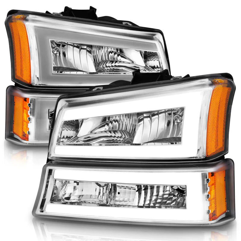 ANZO 2003-2006 Chevrolet Silverado 1500 Crystal Headlights w/ Light Bar Chrome Housing - Image 10