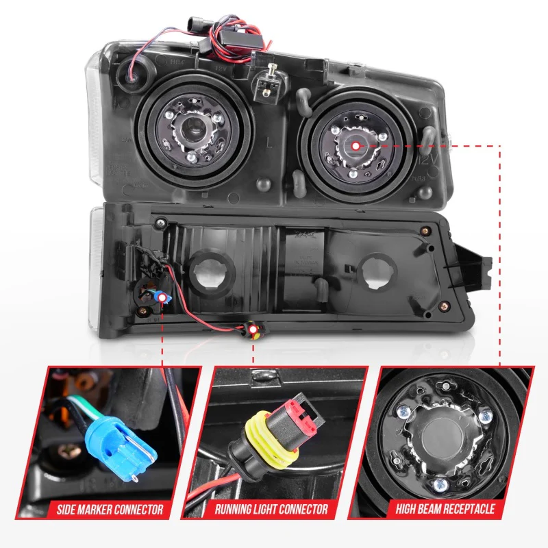 ANZO 2003-2006 Chevrolet Silverado 1500 Crystal Headlights w/ Light Bar Chrome Housing - Image 11