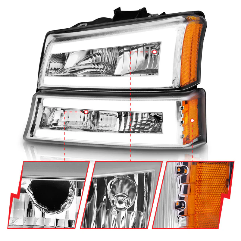 ANZO 2003-2006 Chevrolet Silverado 1500 Crystal Headlights w/ Light Bar Chrome Housing - Image 13