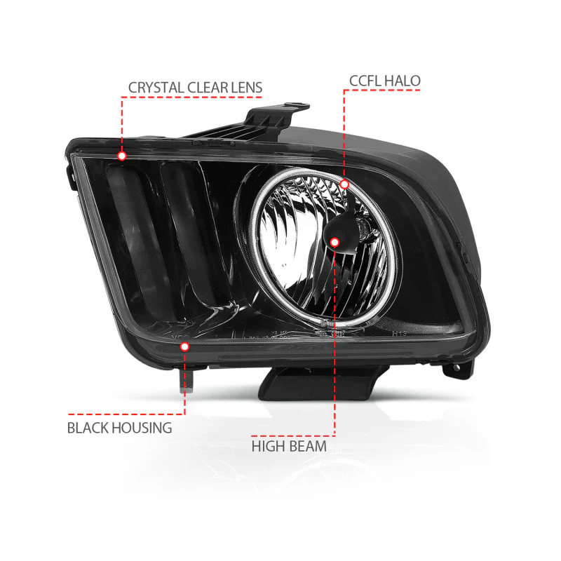 ANZO 2005-2009 Ford Mustang Crystal Headlights w/ Halo Black (CCFL) - Image 11