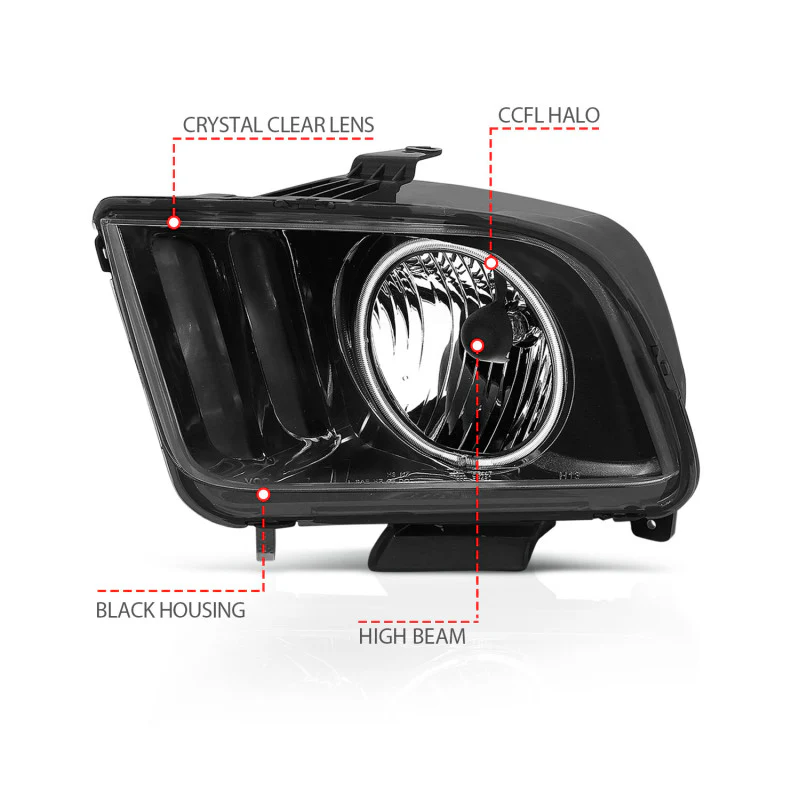 ANZO 2005-2009 Ford Mustang Crystal Headlights w/ Halo Black (CCFL) - Image 15
