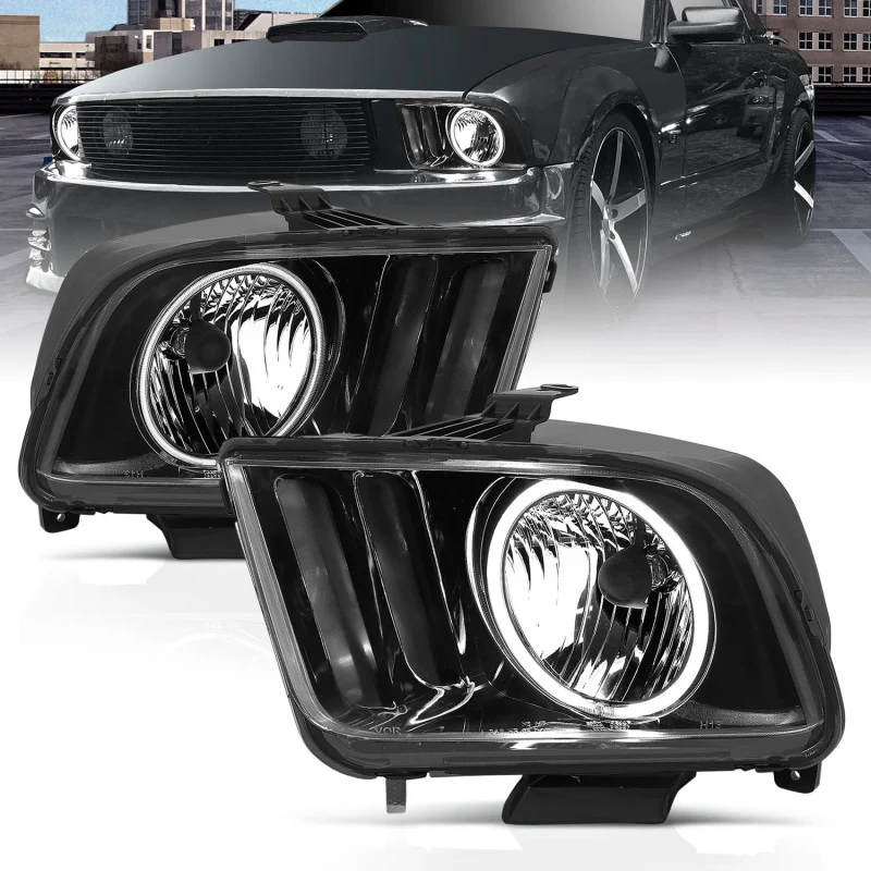 ANZO 2005-2009 Ford Mustang Crystal Headlights w/ Halo Black (CCFL) - Image 6