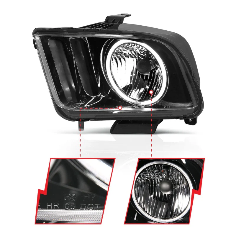ANZO 2005-2009 Ford Mustang Crystal Headlights w/ Halo Black (CCFL) - Image 8