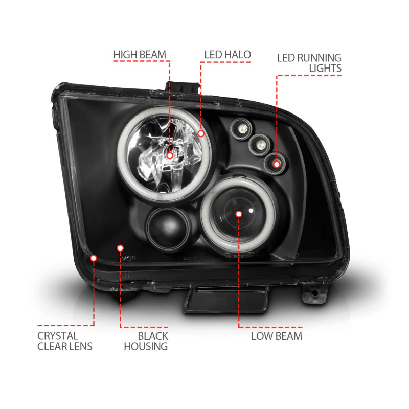ANZO 2005-2009 Ford Mustang Projector Headlights w/ Halo Black - Image 10