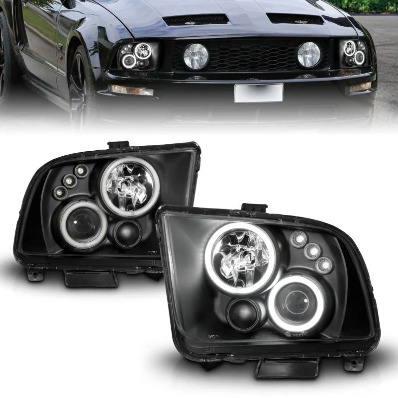ANZO 2005-2009 Ford Mustang Projector Headlights w/ Halo Black - Image 12