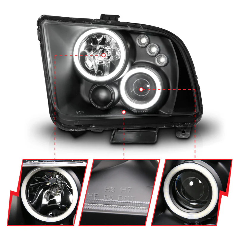 ANZO 2005-2009 Ford Mustang Projector Headlights w/ Halo Black - Image 8