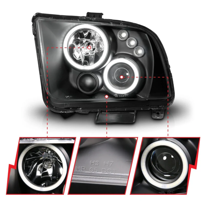 ANZO 2005-2009 Ford Mustang Projector Headlights w/ Halo Black - Image 9