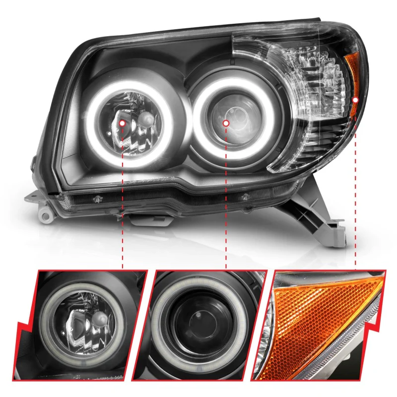 ANZO 2006-2009 Toyota 4Runner Projector Headlights w/ Halo Black - Image 10