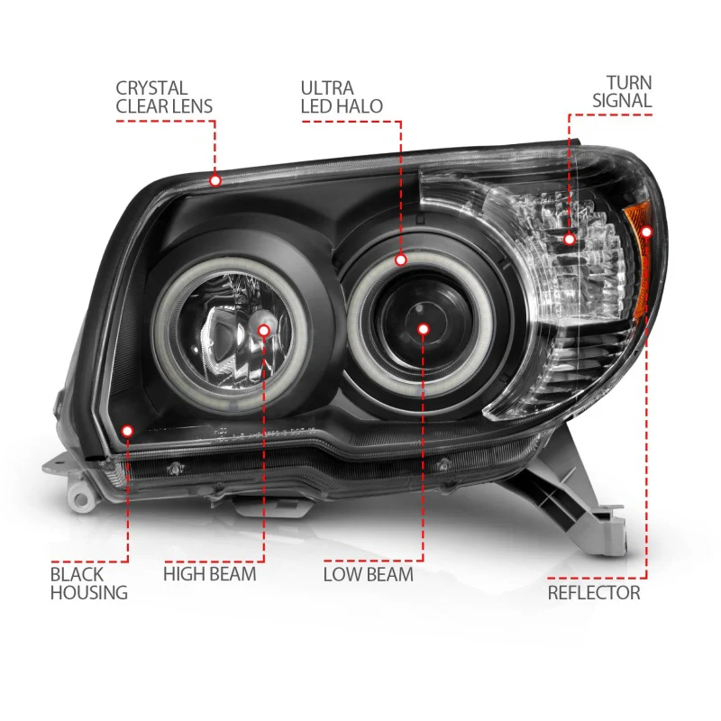 ANZO 2006-2009 Toyota 4Runner Projector Headlights w/ Halo Black - Image 16