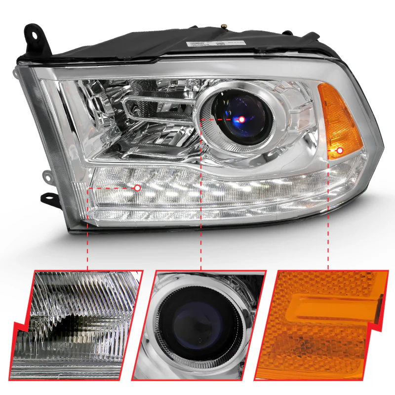 ANZO 2009-2018 Dodge Ram 1500 Projector Plank Style Switchback H.L Halo Chrome Amber (OE Style) - Image 3