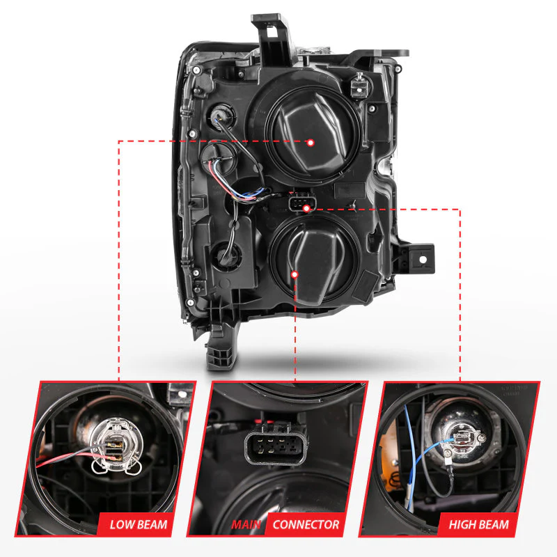 ANZO 2015-2016 Chevrolet Silverado Projector Headlights w/ Plank Style Design Black w/ Amber - Image 11