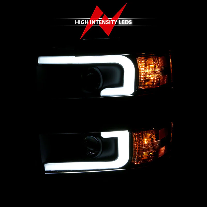 ANZO 2015-2016 Chevrolet Silverado Projector Headlights w/ Plank Style Design Black w/ Amber - Image 5