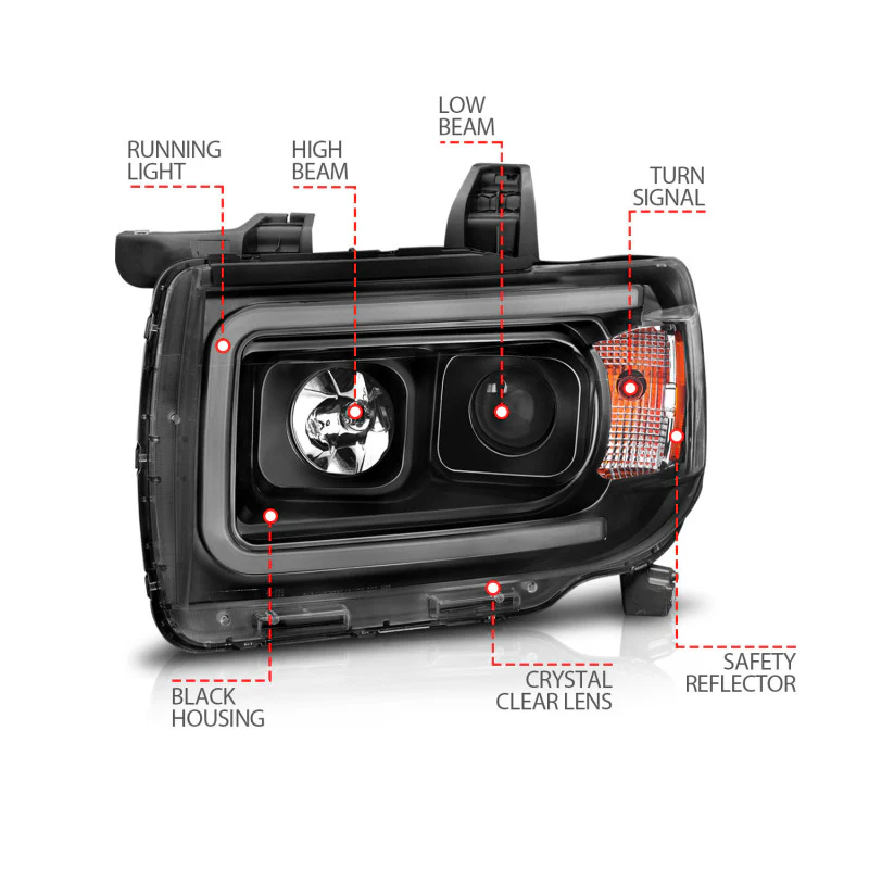 ANZO 2015+ GMC Canyon Projector Headlights w/ Plank Style Design Black w/ Amber - Image 7